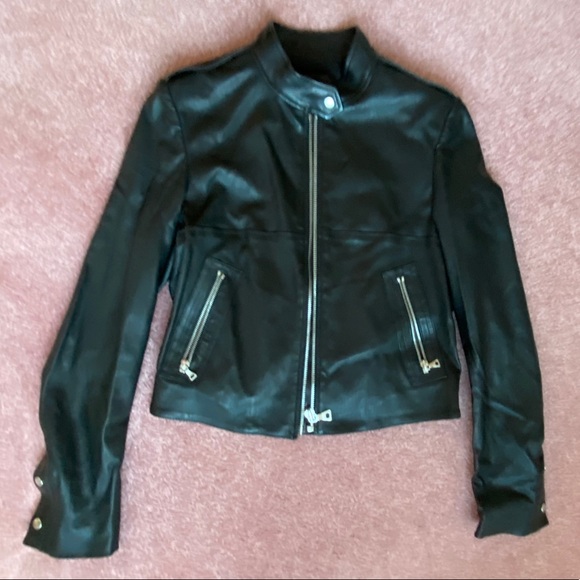 THEORY CROP LAMB LEATHER JACKET MED FITS SMALL - Picture 6 of 9